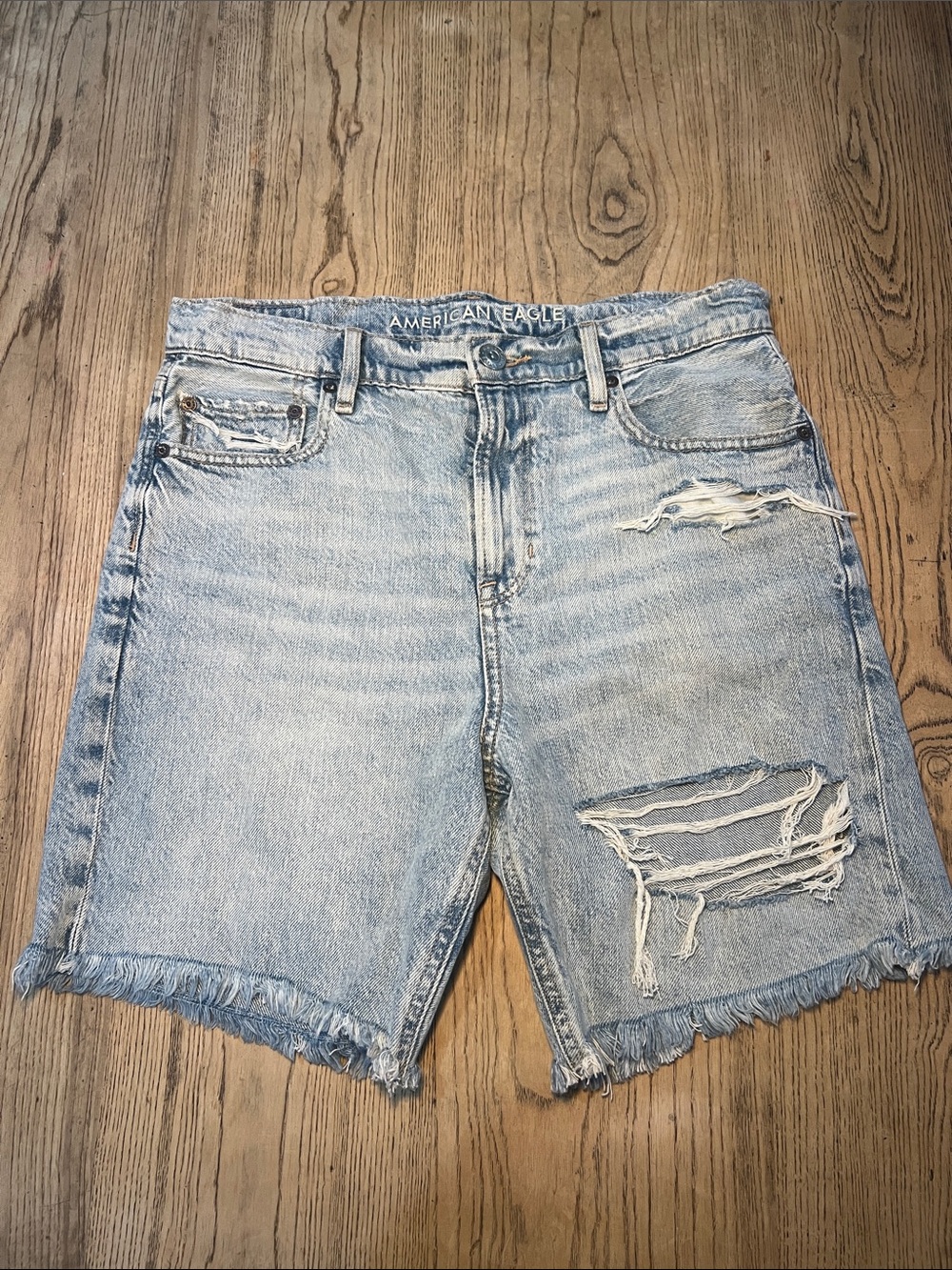 American Eagle Outfitters Light Wash Distressed Denim Shorts